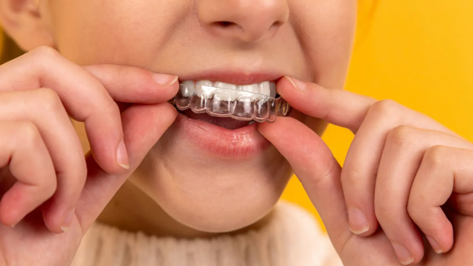 Colocación de un alineador dental transparente